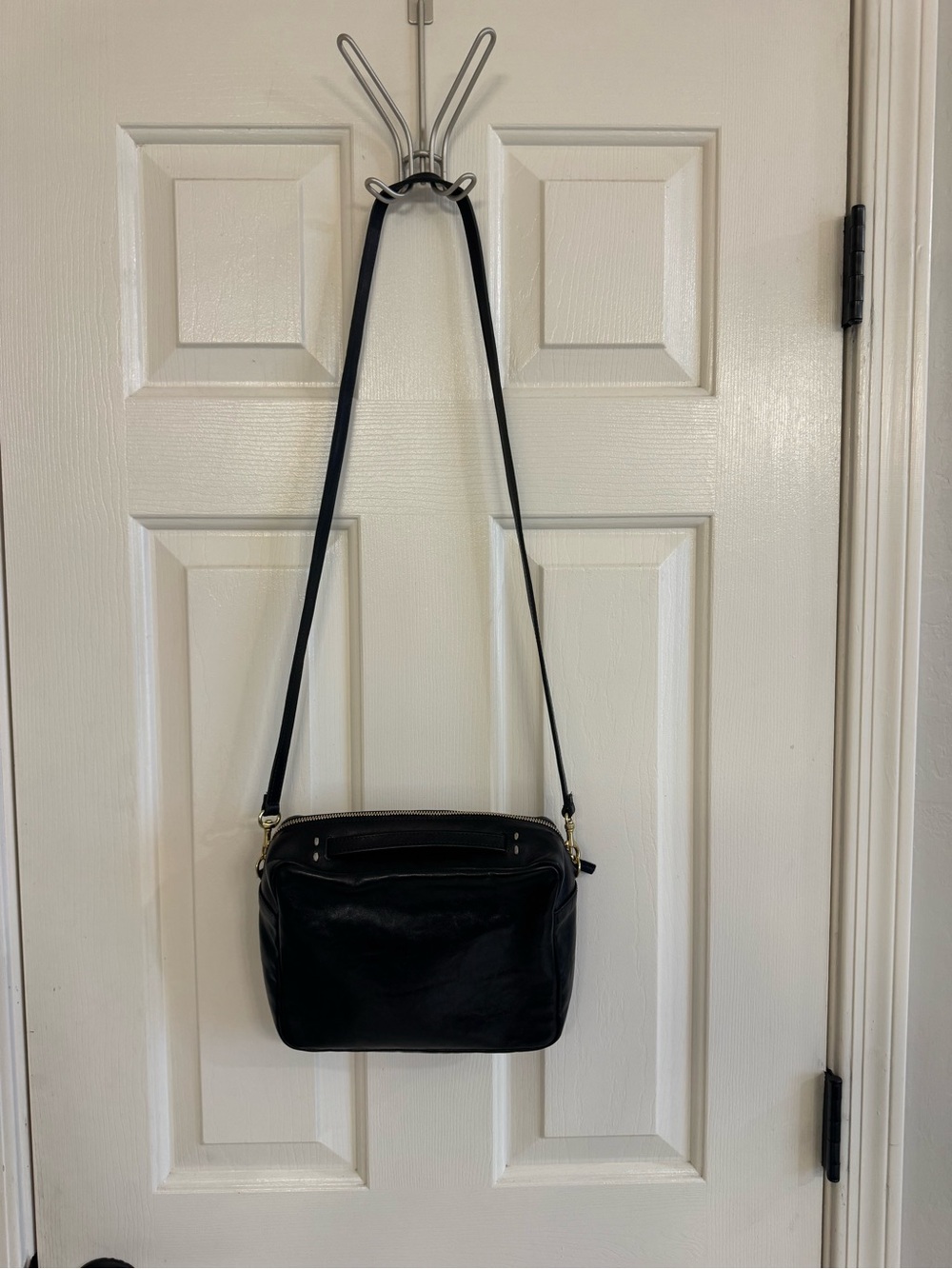 Clare V Mirabel Black Leather Crossbody Bag Gold Hardware